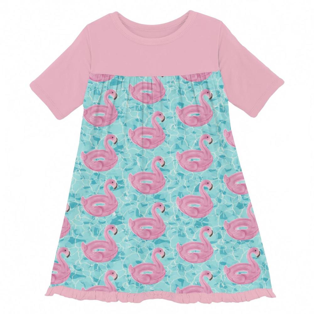 NEW KICKEE girl's classic short sleeve swing dress in pool party